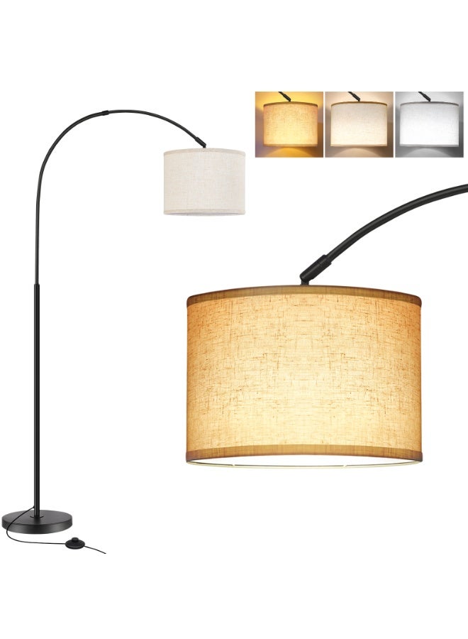 OUTON Modern style curved floor lamp, modern eye-friendly floor lamp, modern floor lamp, linen lampshade, 3 color temperature adjustable, 175CM height, adjustable lampshade angle, suitable for living room, bedroom or office, includes 9W LED bulb, black (with British plug). - Image 1